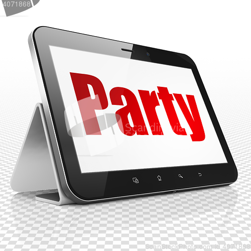 Image of Entertainment, concept: Tablet Computer with Party on display