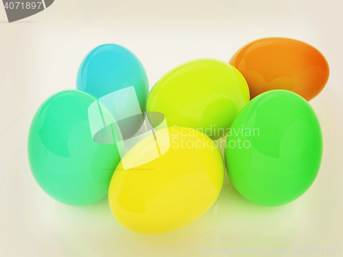 Image of Colored Eggs on a white background. 3D illustration. Vintage sty