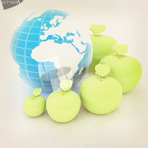 Image of Earth and apples around - from the smallest to largest. Global d