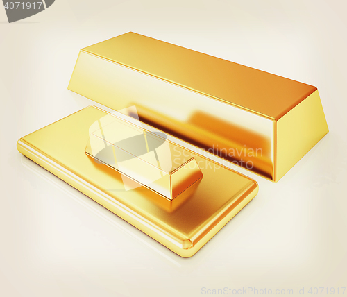 Image of gold bars. 3D illustration. Vintage style.