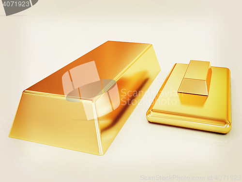 Image of gold bars. 3D illustration. Vintage style.