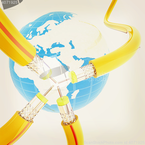 Image of Cables for high tech connect and Earth. 3D illustration. Vintage