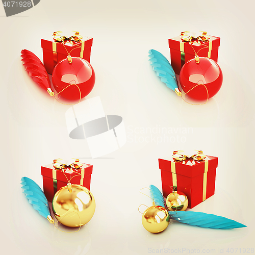 Image of Set of  Beautiful Christmas gifts. 3D illustration. Vintage styl
