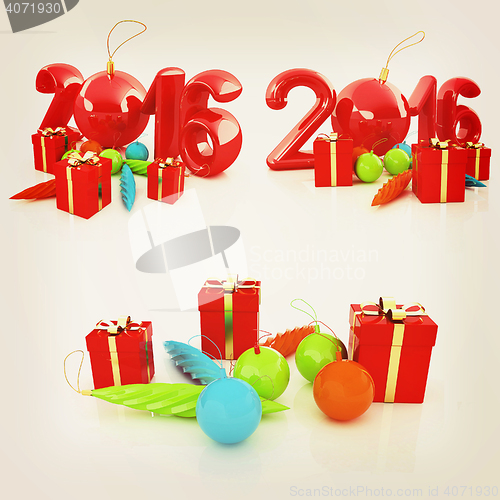 Image of Happy new 2016 year set. 3D illustration. Vintage style.