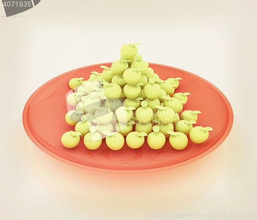 Image of apples in a plate on white. 3D illustration. Vintage style.
