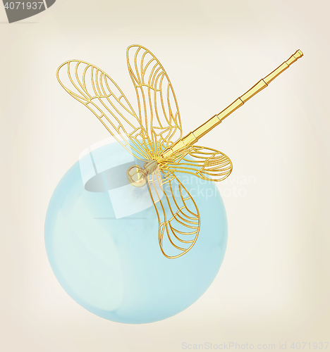 Image of Dragonfly on abstract design sphere. 3D illustration. Vintage st