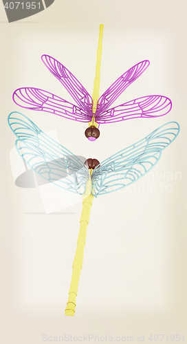 Image of Dragonfly. 3D illustration. Vintage style.