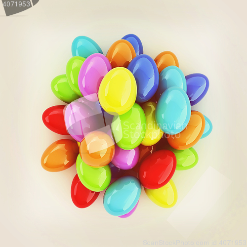 Image of Colored Eggs on a white background. 3D illustration. Vintage sty