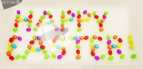 Image of Easter eggs as a \"Happy Easter\" greeting on white background. 3D