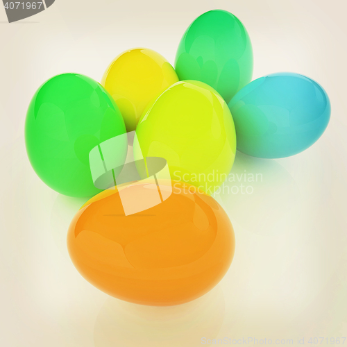 Image of Colored Eggs on a white background. 3D illustration. Vintage sty
