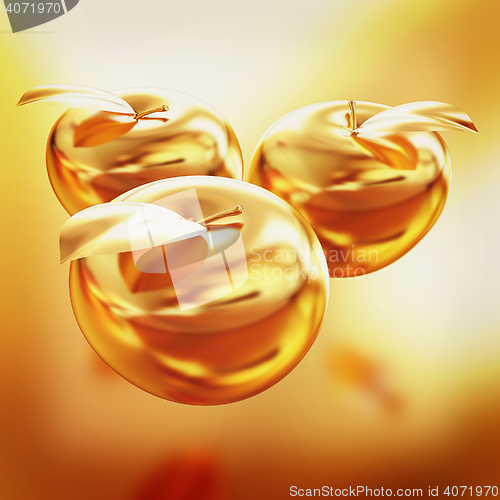 Image of Gold apples on a gold background. 3D illustration. Vintage style