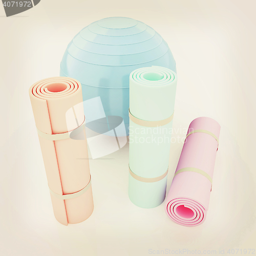 Image of karemat and fitness ball. 3D illustration. 3D illustration. Vint