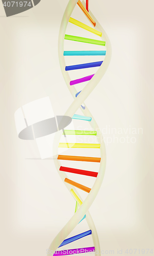 Image of DNA structure model on white. 3D illustration. Vintage style.