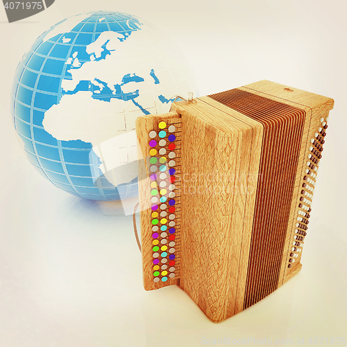 Image of Musical instrument - retro bayan and Earth. 3D illustration. Vin