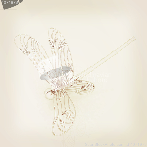 Image of Dragonfly. 3D illustration. Vintage style.