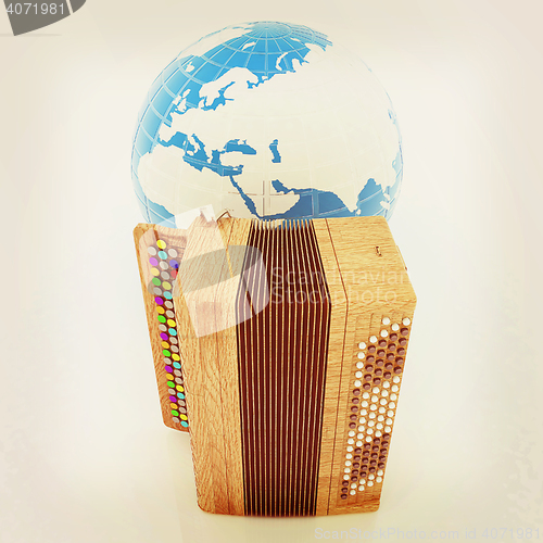 Image of Musical instrument - retro bayan and Earth. 3D illustration. Vin