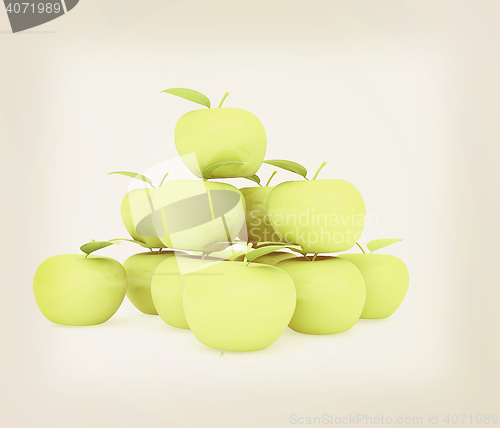 Image of Piramid of apples on a white. 3D illustration. Vintage style.