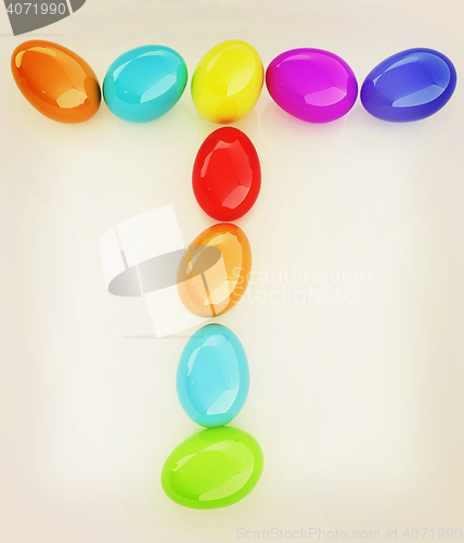 Image of Alphabet from colorful eggs. Letter \"T\". 3D illustration. Vintag