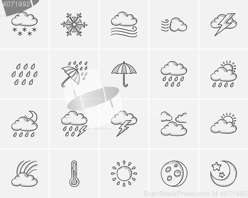 Image of Weather sketch icon set.