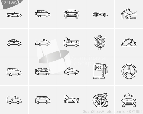 Image of Transportation sketch icon set.