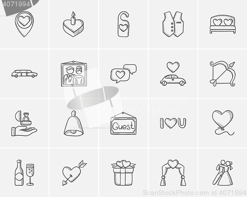 Image of Wedding sketch icon set.