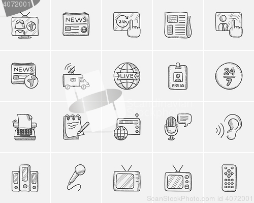 Image of Media sketch icon set.