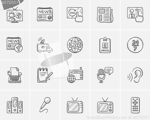 Image of Media sketch icon set.