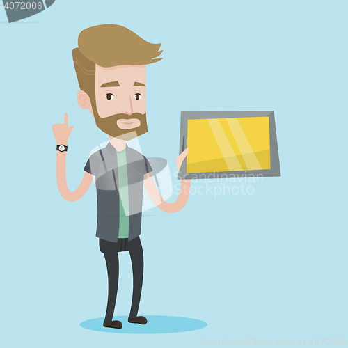 Image of Student using tablet computer vector illustration.