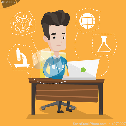 Image of Student working on laptop vector illustration.