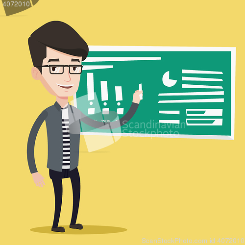 Image of Man writing on a chalkboard vector illustration.