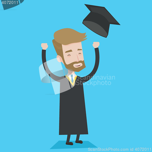 Image of Graduate throwing up his hat vector illustration.