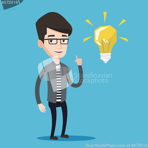 Image of Student pointing at light bulb vector illustration