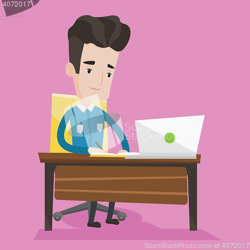 Image of Student using laptop for education.