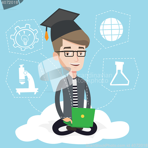 Image of Graduate sitting on cloud vector illustration.