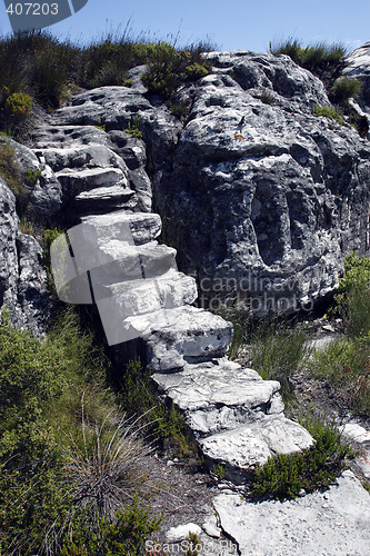 Image of natural set of stairs or steps at the top of table mountain