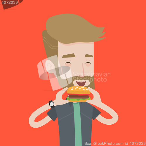 Image of Man eating hamburger vector illustration.