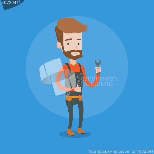 Image of Repairman holding spanner vector illustration.