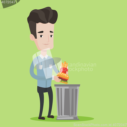 Image of Man throwing junk food vector illustration.