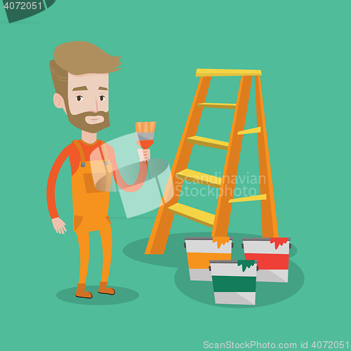 Image of Painter with paint brush vector illustration.