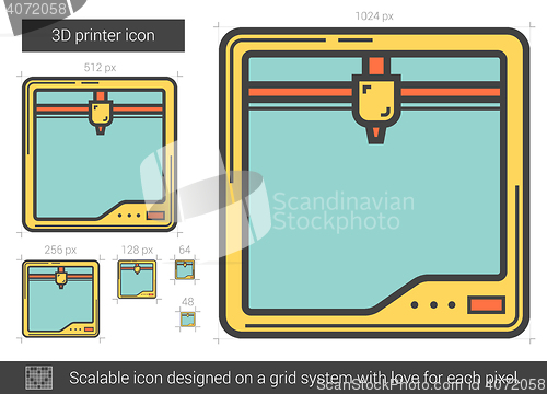 Image of Three D printer line icon.