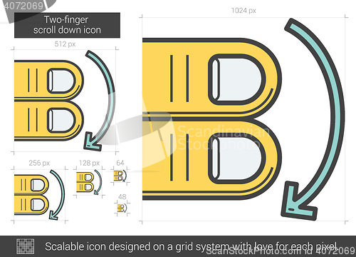 Image of Two-finger scroll down line icon.