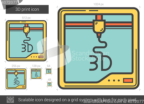 Image of Three D print line icon.