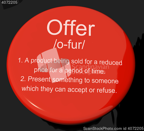 Image of Offer Definition Button Showing Discounts Reductions Or Sales