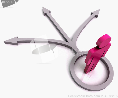 Image of Pink Person With 3 Arrows Shows Choices