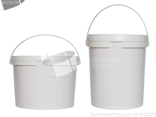 Image of Two white plastic buckets