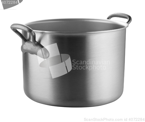 Image of stainless pan on white background