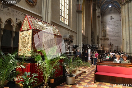 Image of On Holy Saturday, people pray in front of God's tomb in the Zagreb Cathedral