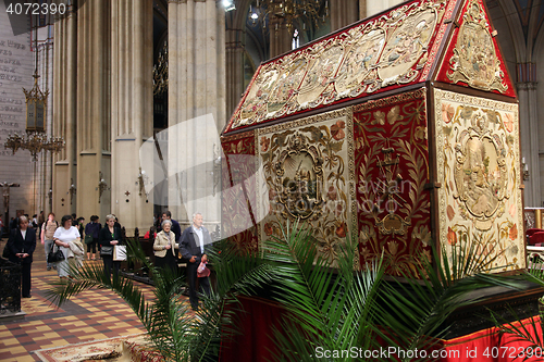 Image of On Holy Saturday, people pray in front of God's tomb in the Zagreb Cathedral