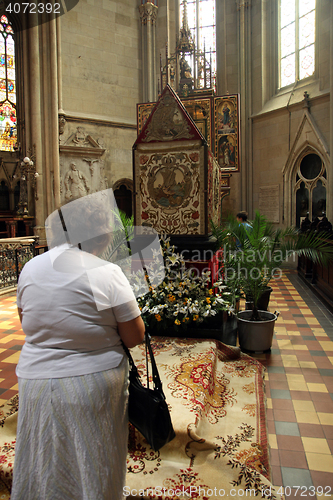 Image of On Good Friday, people pray in front of God's tomb in the Zagreb Cathedral