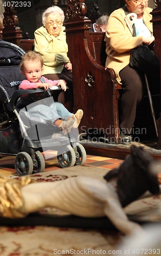 Image of On Holy Saturday, people pray in front of God's tomb in the Zagreb Cathedral